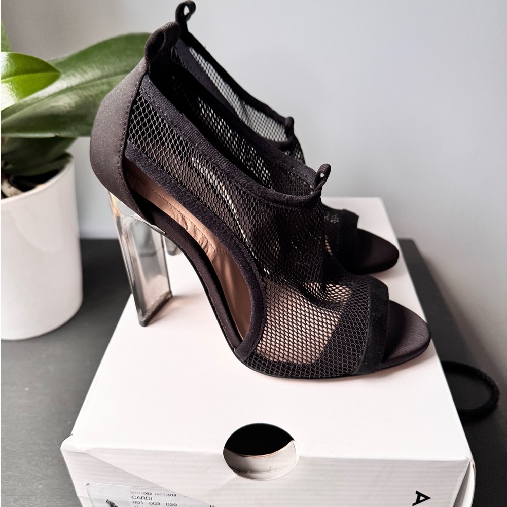 Aldo Black Heels with Mesh Design and Peep-Toe
